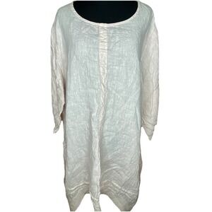 Lungo Larno Linen Lagenlook Tunic Blouse 2X Made In Italy Pink 3/4 pockets Boho